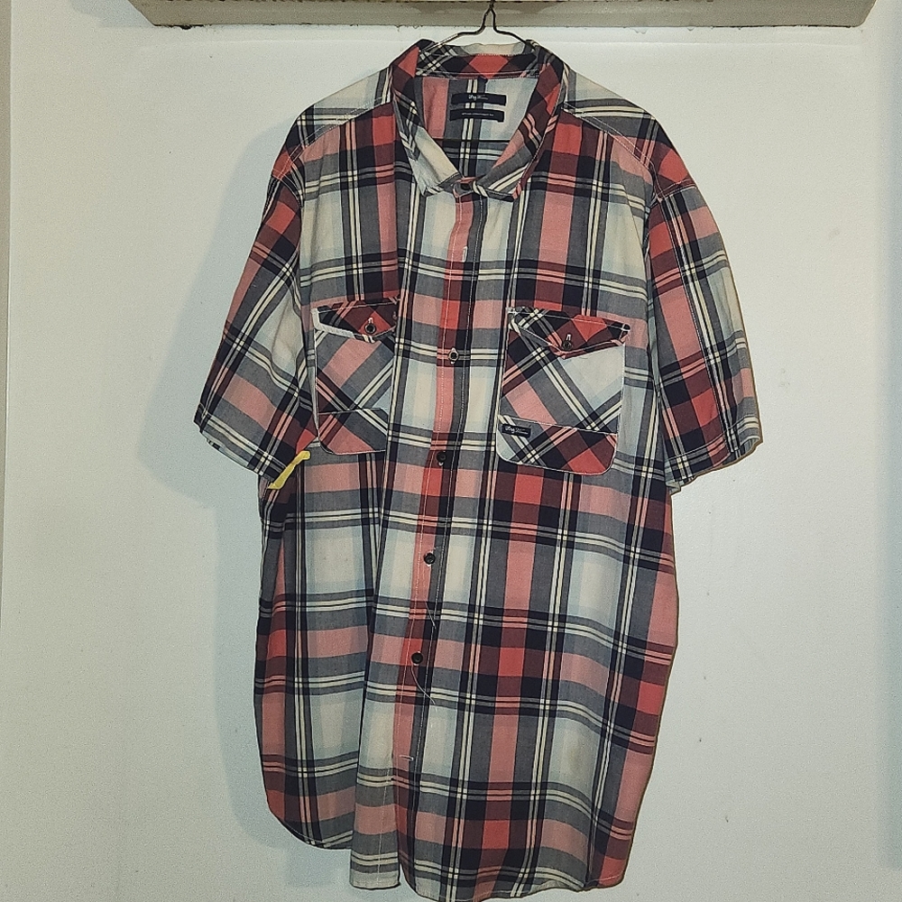 Men 3xL LRG plaid red & blue short sleeve button down